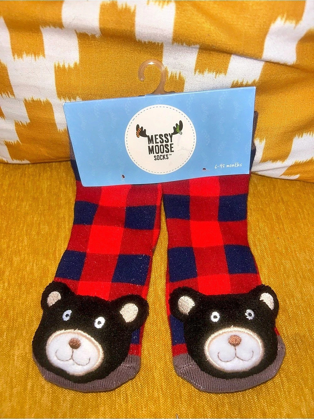 Messy Moose Socks Bear Plaid Grip Socks Size 6-12 Months NWT